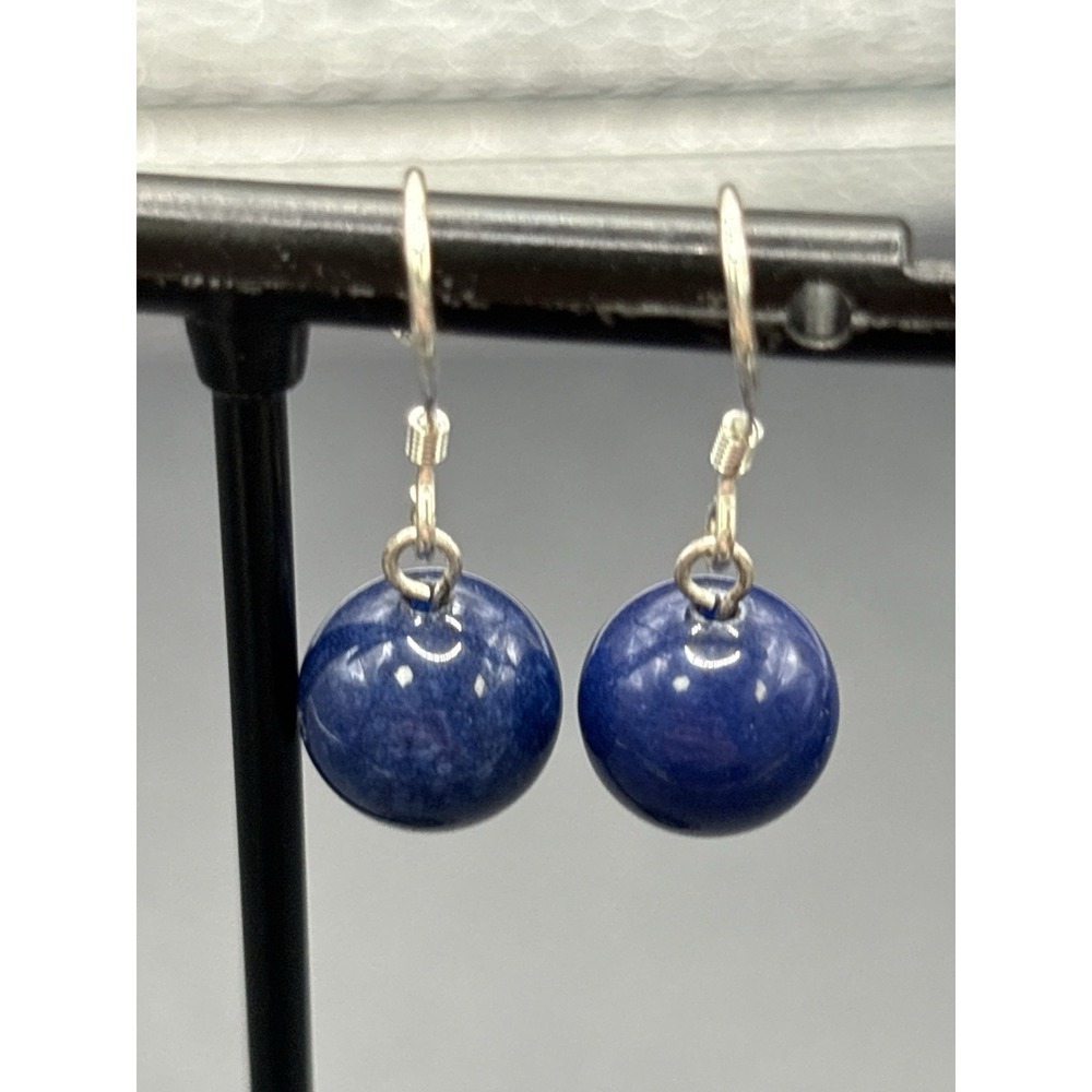 Vintage Sterling Silver Lapis Lazuli Dangle Earrings 925 D7